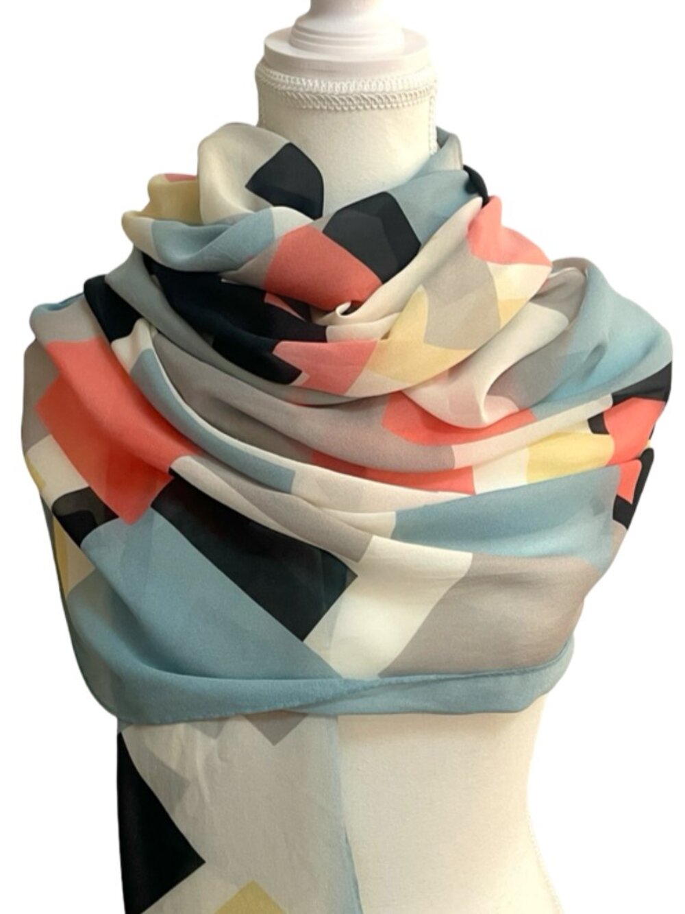Talbot Runhof Silk Geometric Scarf Made in Italy 90” x 26” Pastel Abstract 🇮🇹